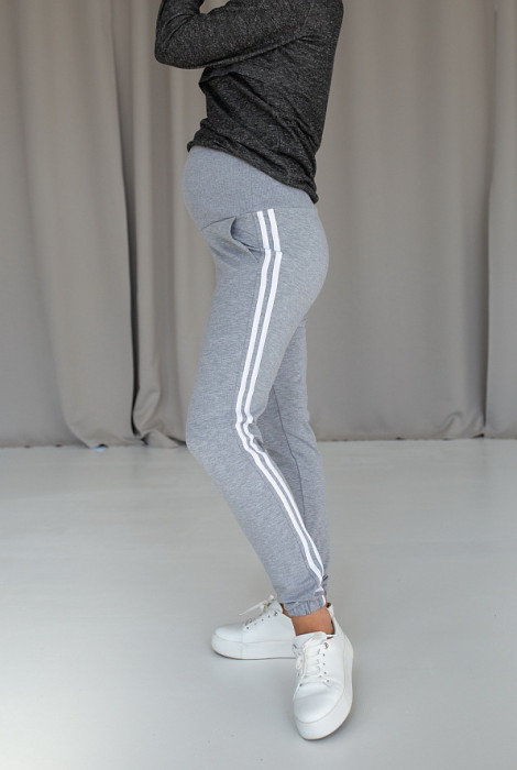Спортивные брюки с лампасми для беременных, серый