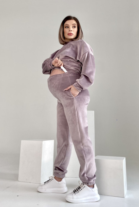 Плюшевый костюм для беременных с секретом для кормления, пудрово-сиреневый 