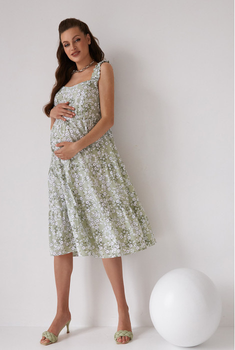 Платье 2165 1538 для беременных и кормлений, цветы на фисташковом