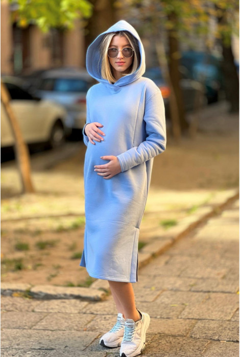 Теплое платье для беременных и кормления 2235 1426, голубое