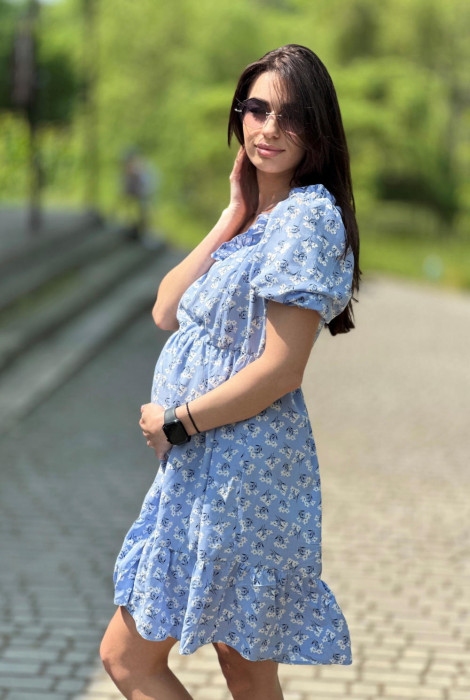 Платье для беременных и кормящих мам2310 0516, цветочки на голубом