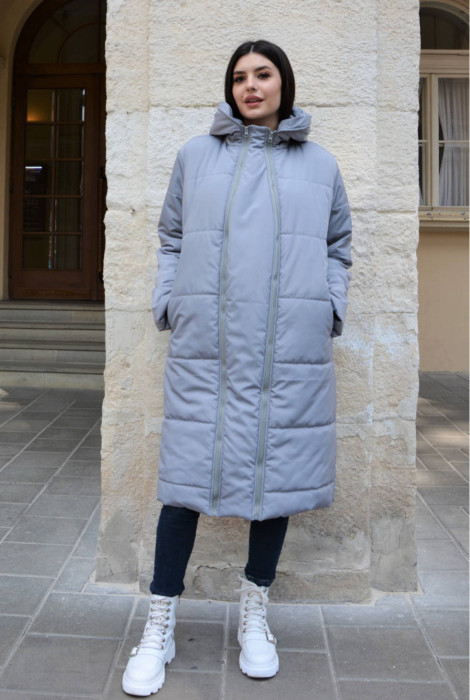 Зимова куртка 2233 1436 зі вставкою на животик, сіра