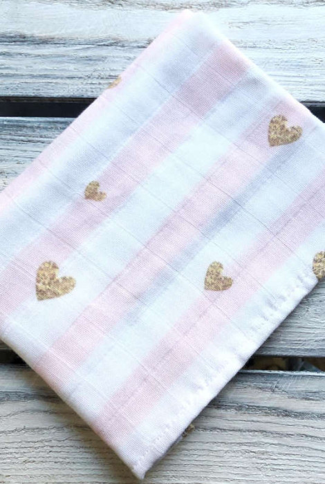 Муслиновое полотенце, Розовая полоска с сердечками