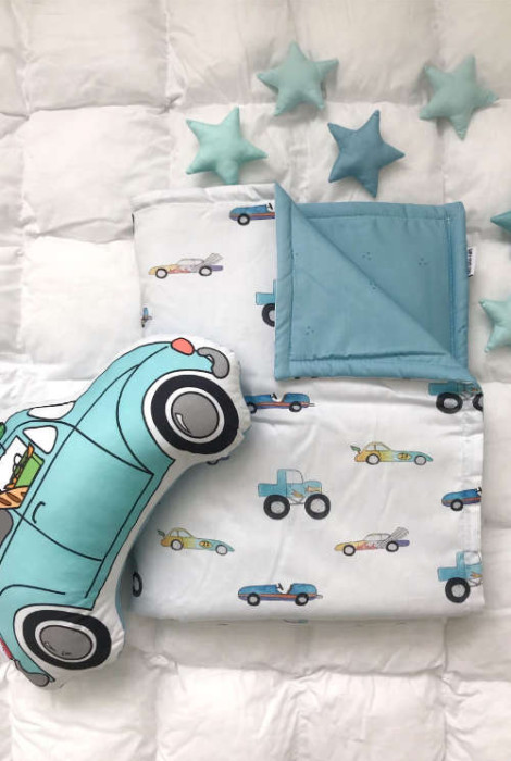 Одеяло в детскую кровать из сатина, Автомобили