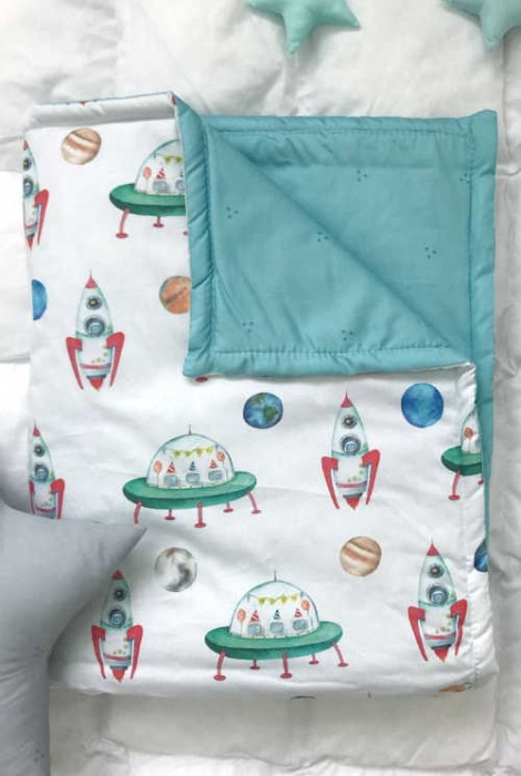 Одеяло в детскую кровать из сатина, Ракеты с марсоходами