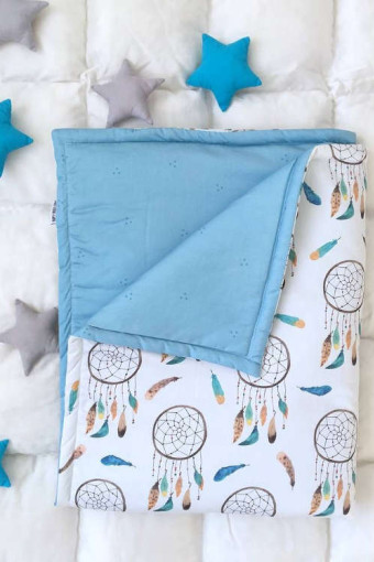 Одеяло в детскую кровать из сатина, Голубой ловец снов
