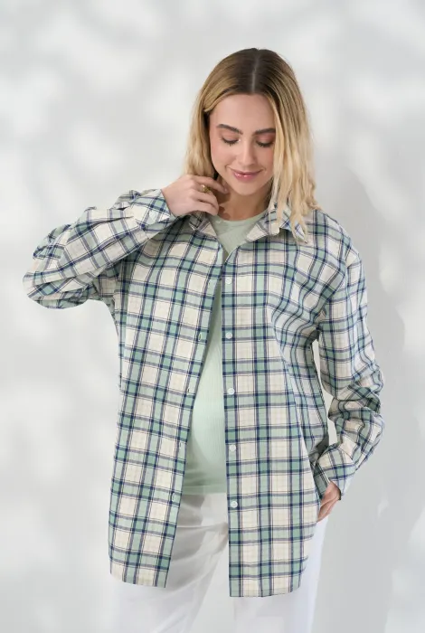 Картата сорочка Rey для вагітних і годуючих, синьо-зелена