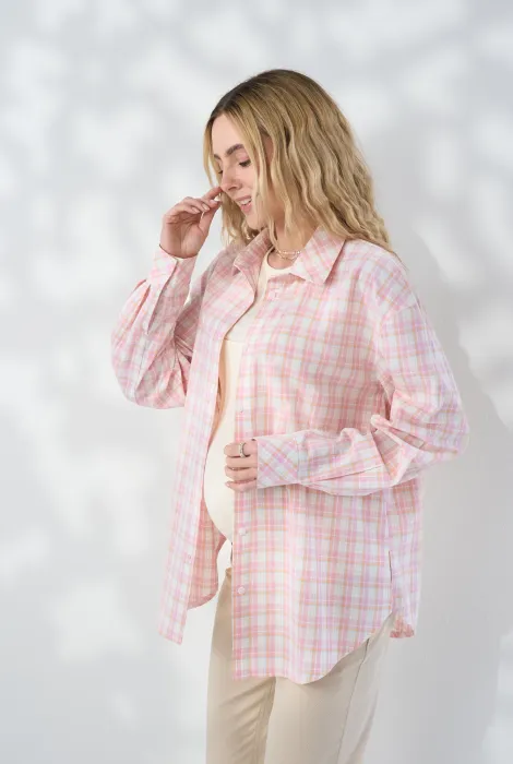 Картата сорочка Rey для вагітних і годуючих, персикова