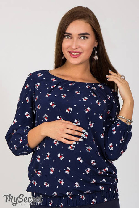 Блуза для вагітних Joanne, котики на синьому