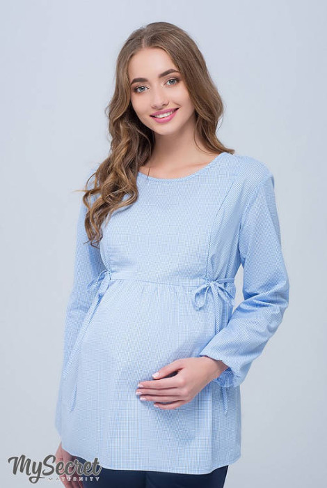 Блуза для беременных и кормящих мам Shade new, бело-голубая клеточка