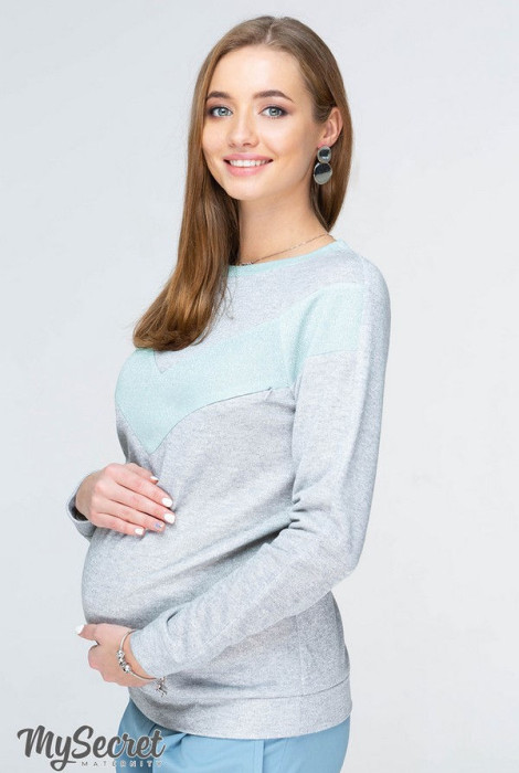 Свитшот для беременных и кормящих мам Orla light, сочетание серого с мятным