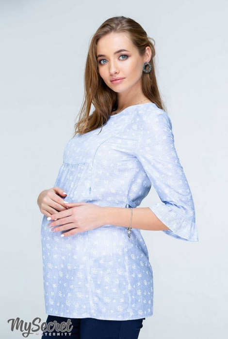Туніка для вагітних і годування Alisha, біло-блакитна смужка з білими квітами