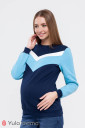 Свитшот для беременных и кормления Deni warm, темно-синий с голубым