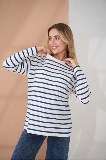 Лонгслів Nikita для вагітних і годування, молочний з синьою смужкою