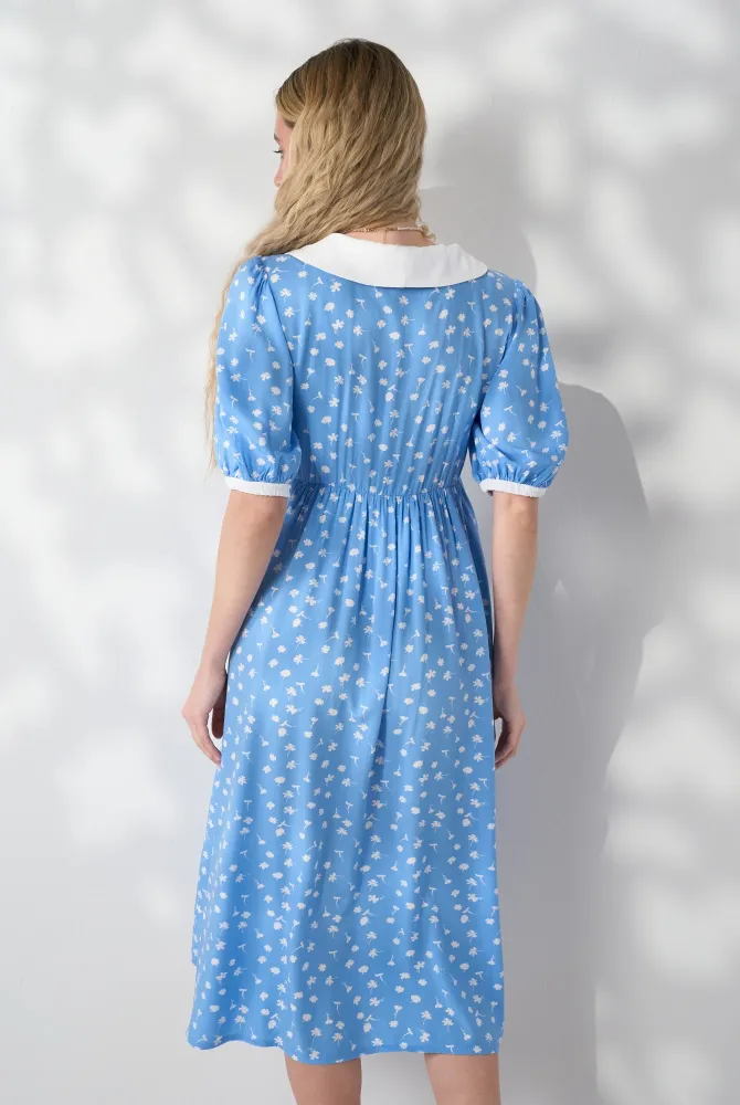 Сукня Georgia для вагітних з секретом для годування, молочні квіти на блаиктному Сукня Georgia для вагітних з секретом для годування, молочні квіти на блаиктному