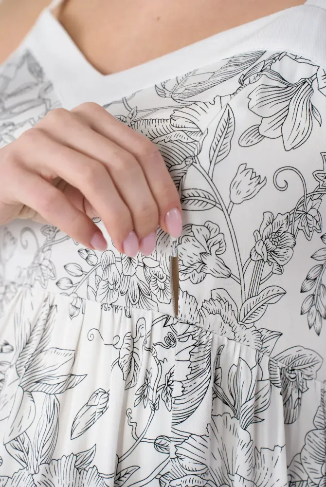 Молочний сарафан із чорними квітами Amelie, із секретом для годування Молочний сарафан із чорними квітами Amelie, із секретом для годування