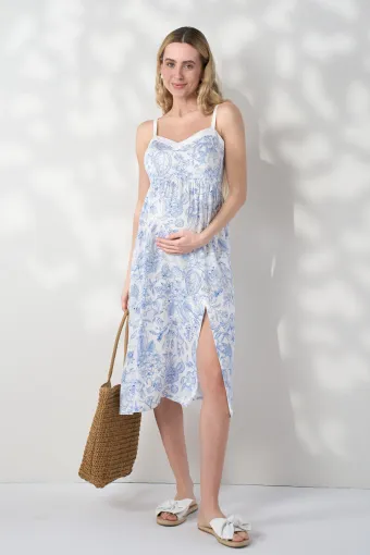 Сарафан Amelie для вагітних і годування, молочний з блакитними квітами
