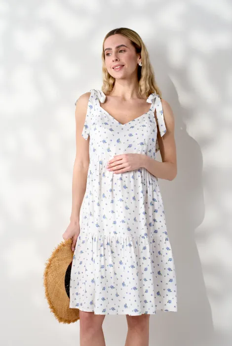 Cарафан для вагітних і годуючих із ярусною спідницею Lilo, сині квіти