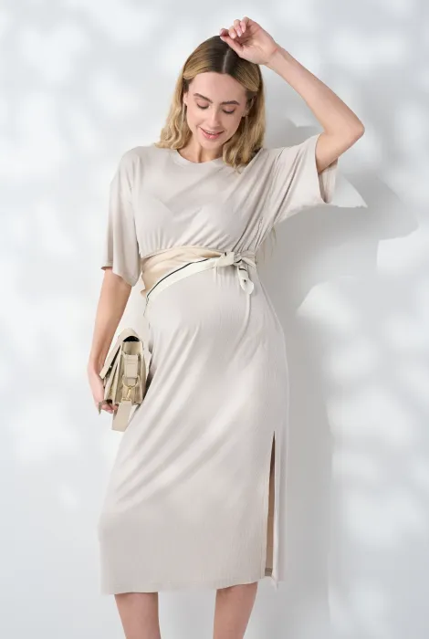 Сукня-футболка для вагітних Lana із секретом для годування, бежевого кольору