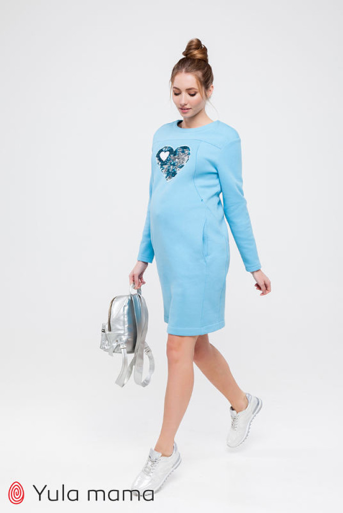 Тонкое полушерстяное тёплое платье - туника для беременных.