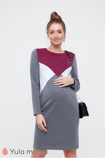 Сукня для вагітних і годування  Denise warm, темно-сірий з вишневим