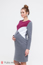 Платье для беременных и кормления Denise warm, темно-серый с вишневым