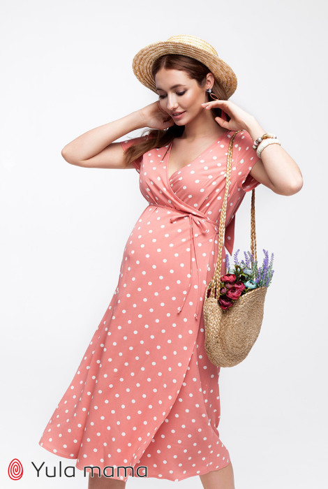 Сукня для вагітних і годування Eilish, темно-рожевий з молочними горошками