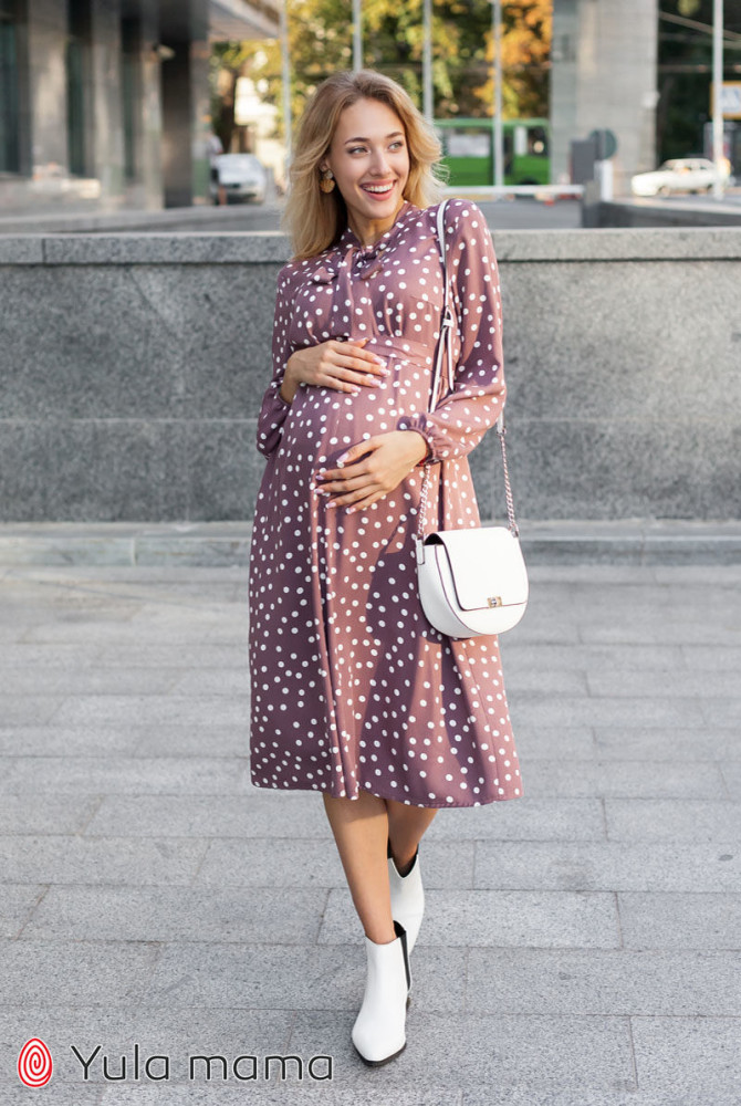 Платье для беременных и кормления Katolina, розово-коричневый в горошек Платье для беременных и кормления Katolina, розово-коричневый в горошек