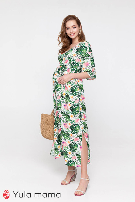 Сукня Fey для вагітних і годування, яскраве листя і квіти на білому