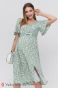 Платье Vanessa для беременных и кормления, молочные цветочки на зелёном фоне