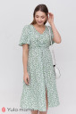 Платье Vanessa для беременных и кормления, молочные цветочки на зелёном фоне