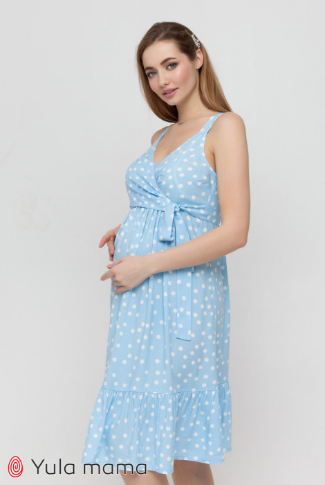Сарафан Chantal для беременных и кормления, молочный горох на голубом