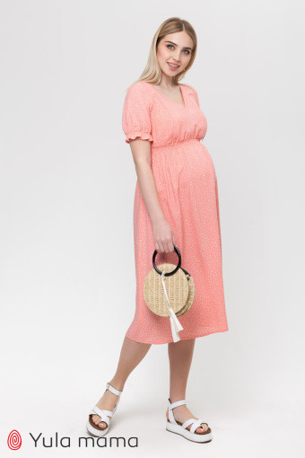 Платье Audrey для беременных и кормления, горошек на кораловом