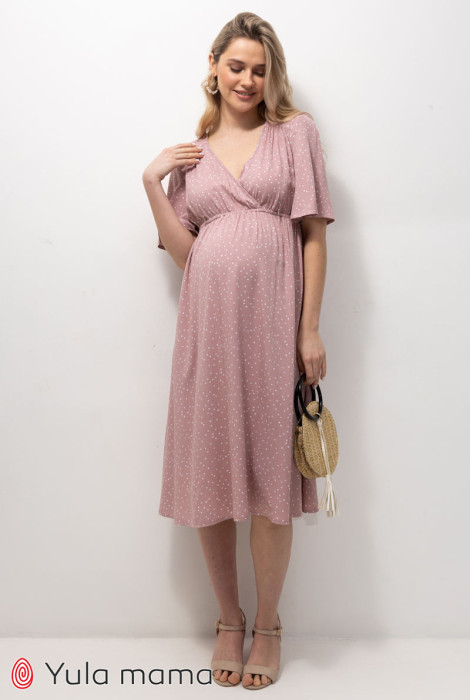Платье Joselyn для беременных с секретом для кормления, горошек на пудровом фоне.