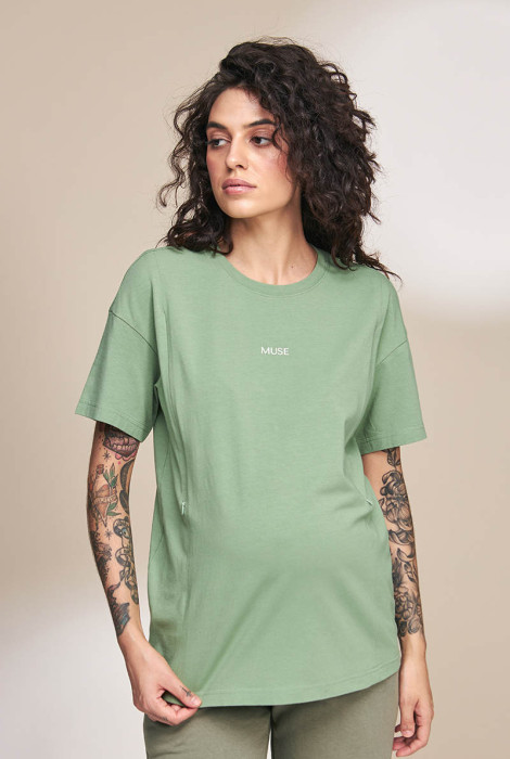 Базова футболка Muse для вагітних з секретом для годування, зелений