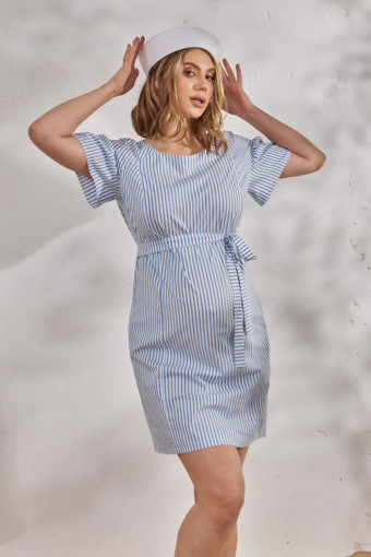 Платье для беременных и кормления Kamilla, бело-голубая широкая полоска