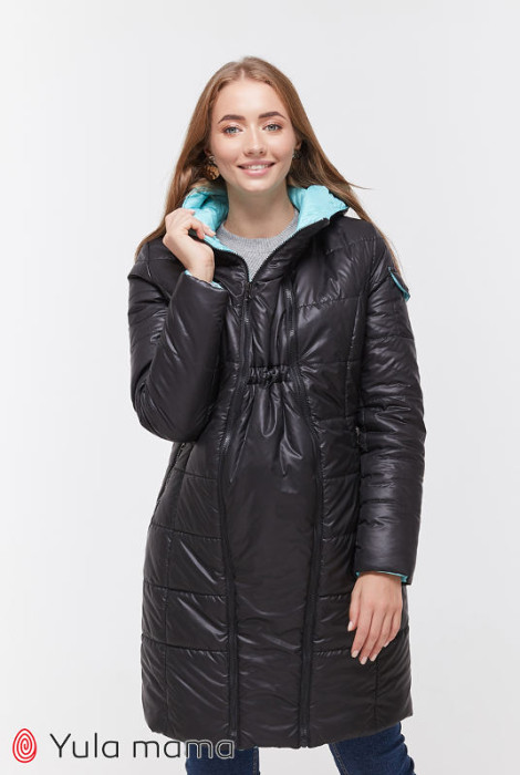 Зимове пальто для вагітних Kristin, чорний з аквамариновим
