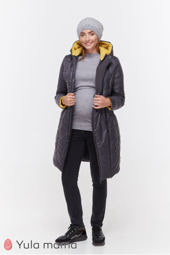 Зимове пальто для вагітних Mariet, графіт з гірчицею