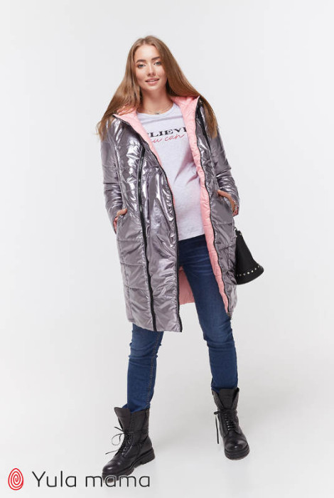 Зимнее пальто для беременных Kristin, металлик графит с розовым