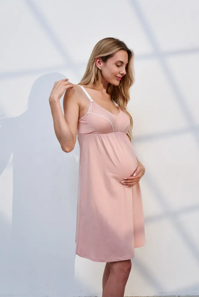 Рубашка в роддом, для беременных и кормящих Serafina пудровая Рубашка в роддом, для беременных и кормящих Serafina пудровая