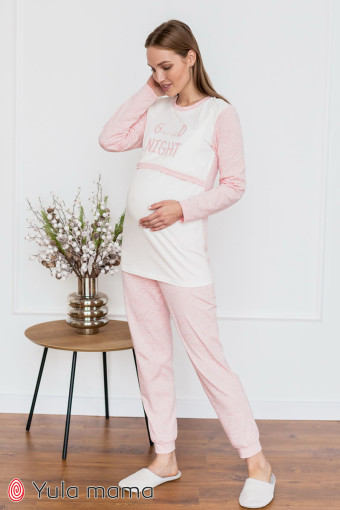 Пижама Milena для беременных и кормления, розовый меланж с молочным