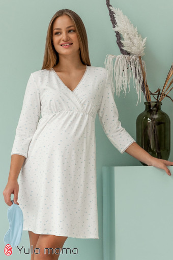 Нічна сорочка Alisa для вагітних і годування, Блакитні зірочки на молочному
