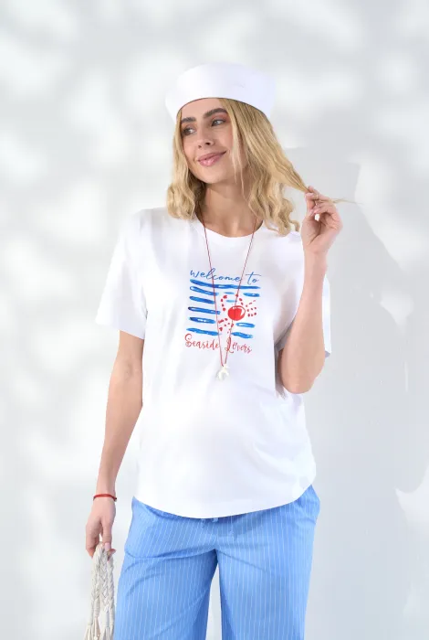 Базова футболка Seaside для вагітних з секретом для годування, біла Базова футболка Seaside для вагітних з секретом для годування, біла