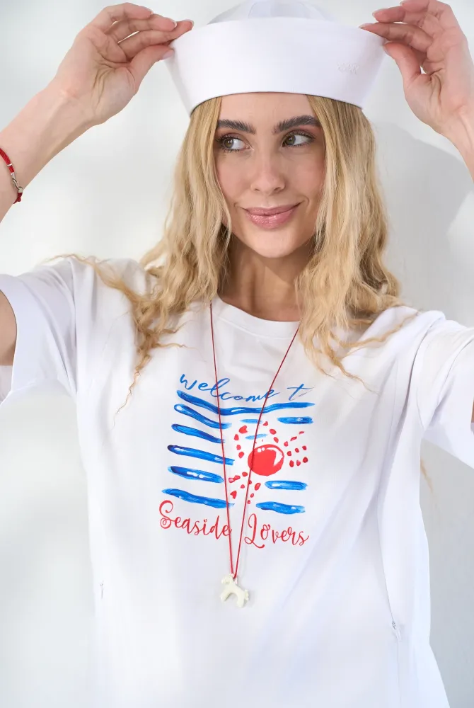 Базова футболка Seaside для вагітних з секретом для годування, біла Базова футболка Seaside для вагітних з секретом для годування, біла