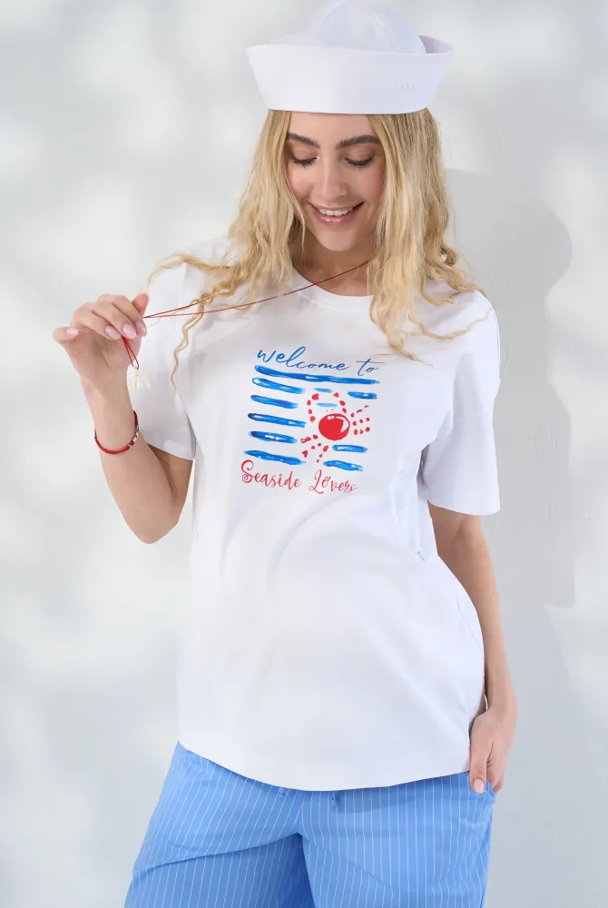 Базова футболка Seaside для вагітних з секретом для годування, біла Базова футболка Seaside для вагітних з секретом для годування, біла