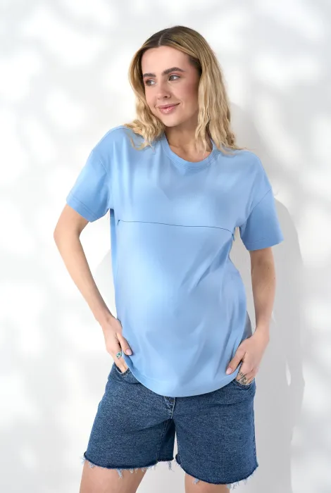 Блакитна оверсайз футболка для вагітних Goldie, із секретом для годування