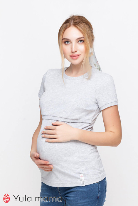 Серая футболка для беременных и кормления Margo