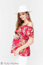 Блузка для беременных и кормления Brenda, цветы на малиновом