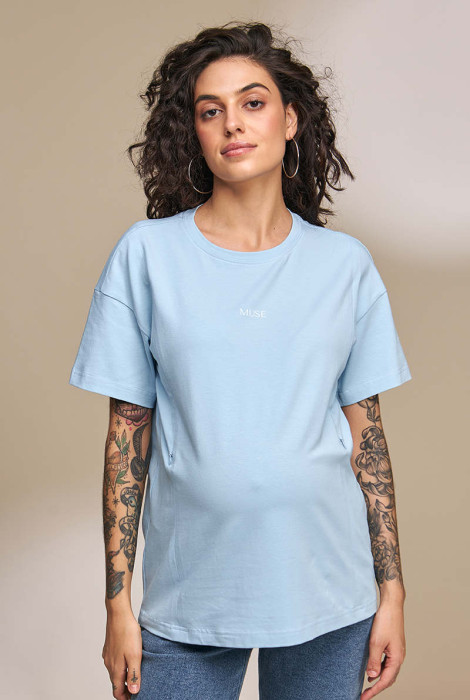 Базова футболка Muse для вагітних з секретом для годування, блакитний