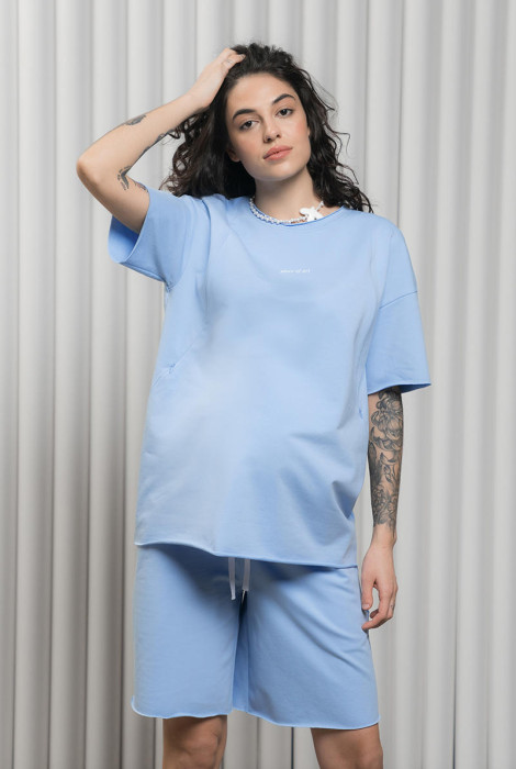 Костюм для беременных футболка и шорты Mikaela, голубого цвета